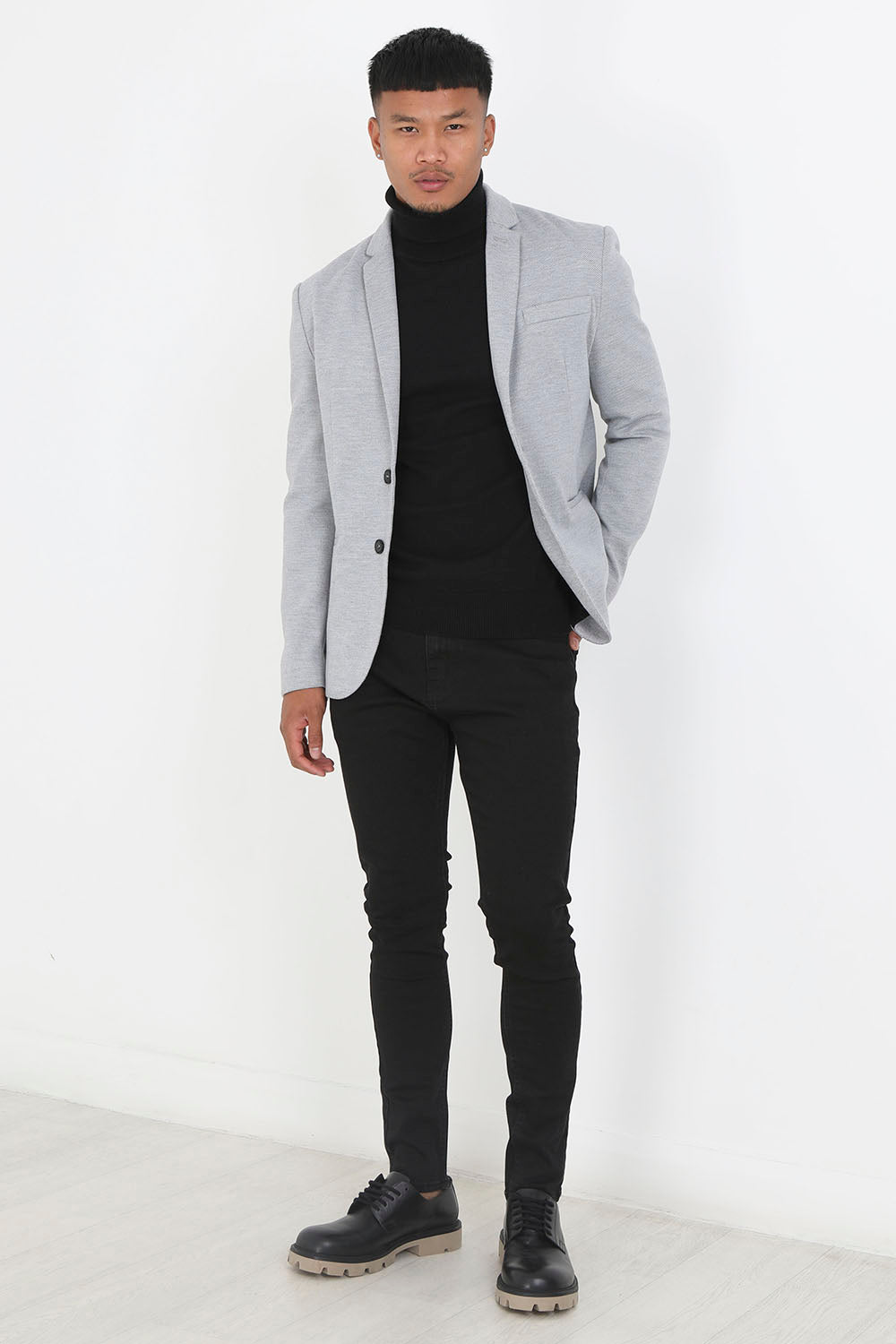 Brave Soul Grey Single Breasted Blazer - Grey Image 3