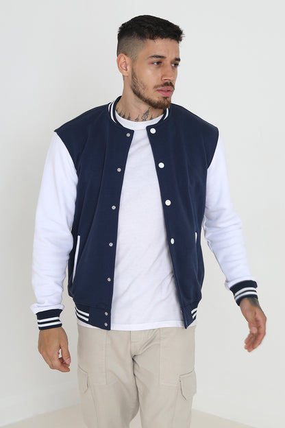 Brave Soul Navy Varsity Bomber Jacket - Navy Image 1