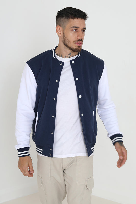 Brave Soul Navy Varsity Bomber Jacket - Navy Image 1