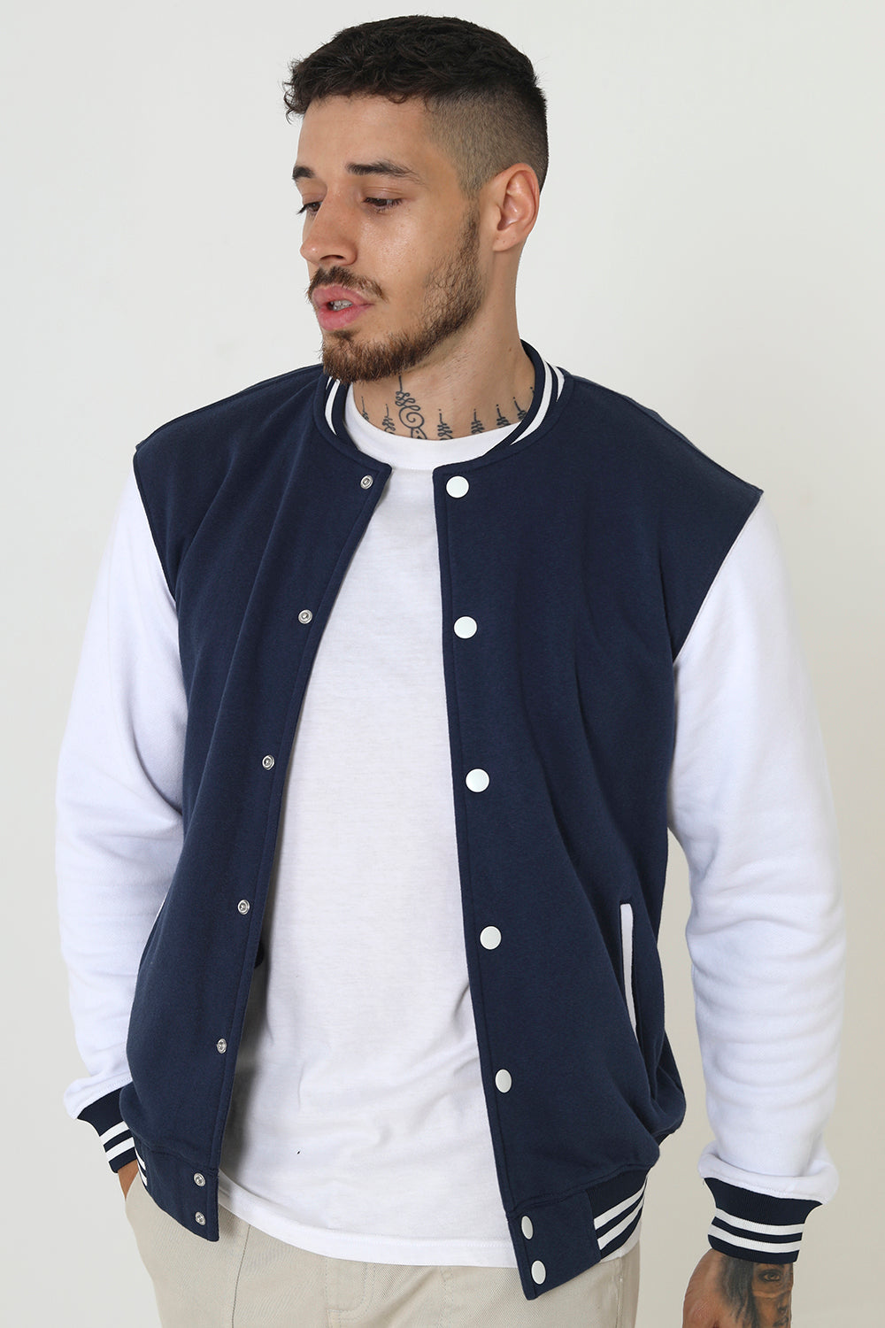 Brave Soul Navy Varsity Bomber Jacket - Navy Image 3