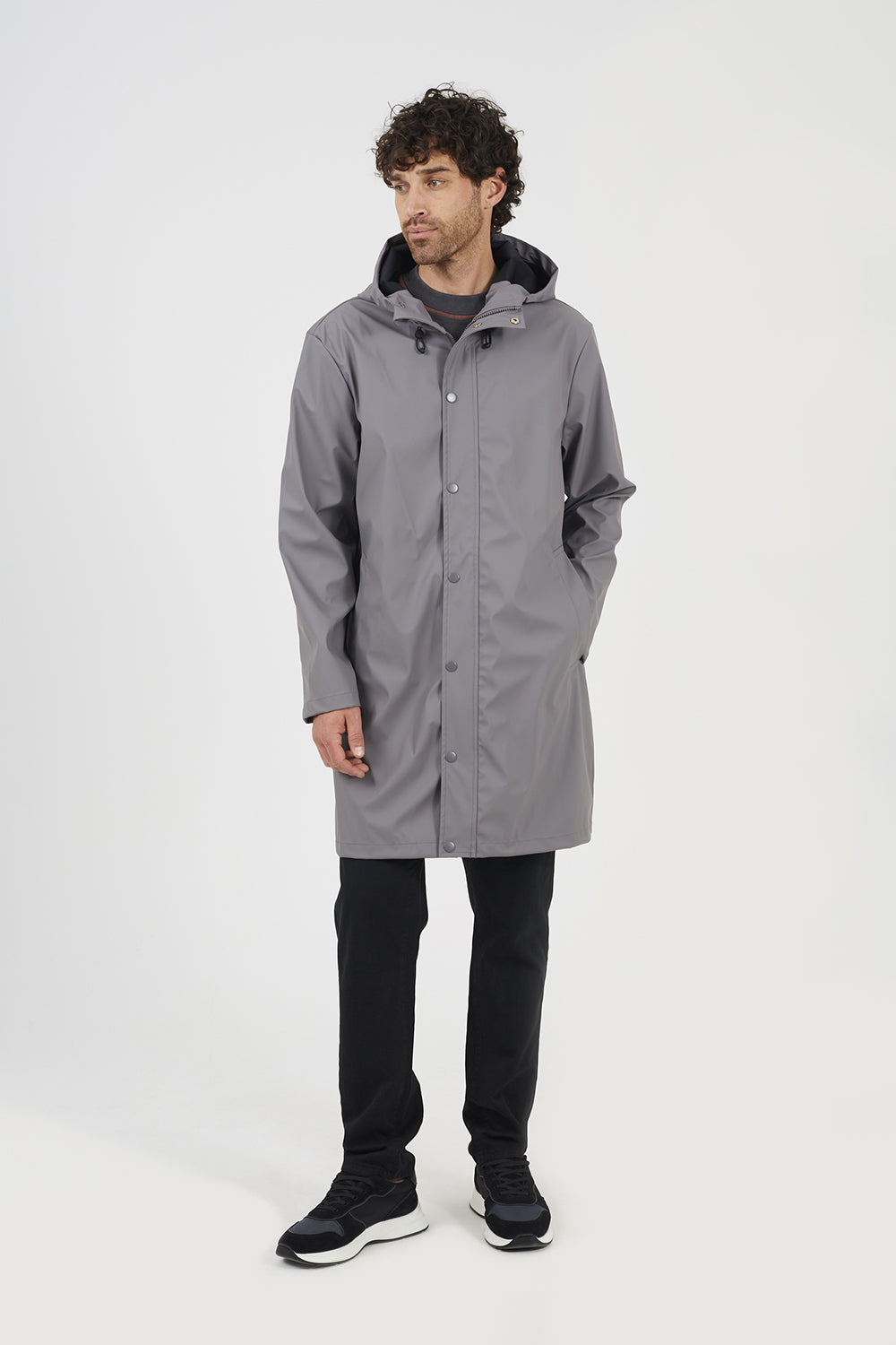 Brave Soul Grey Rubberised Hooded Parka Style Jacket - Grey Image 3
