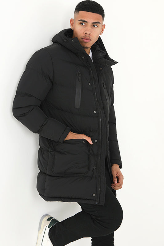 Brave Soul Black Longline Hooded Padded Jacket - Black Image 1