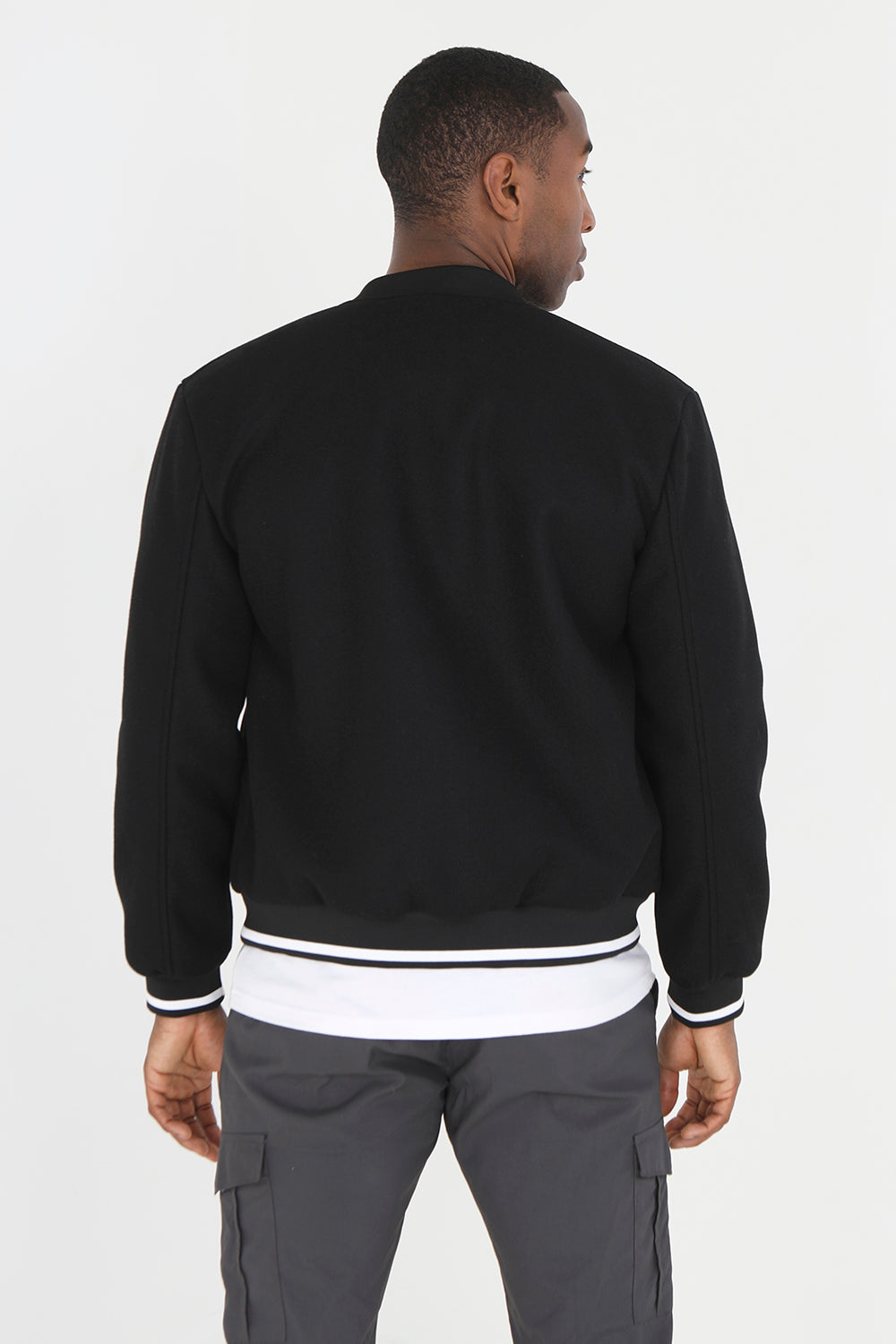 Brave Soul Black Faux Wool Bomber Jacket - Black Image 2