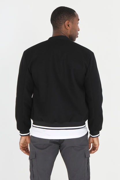 Brave Soul Black Faux Wool Bomber Jacket - Black Image 2