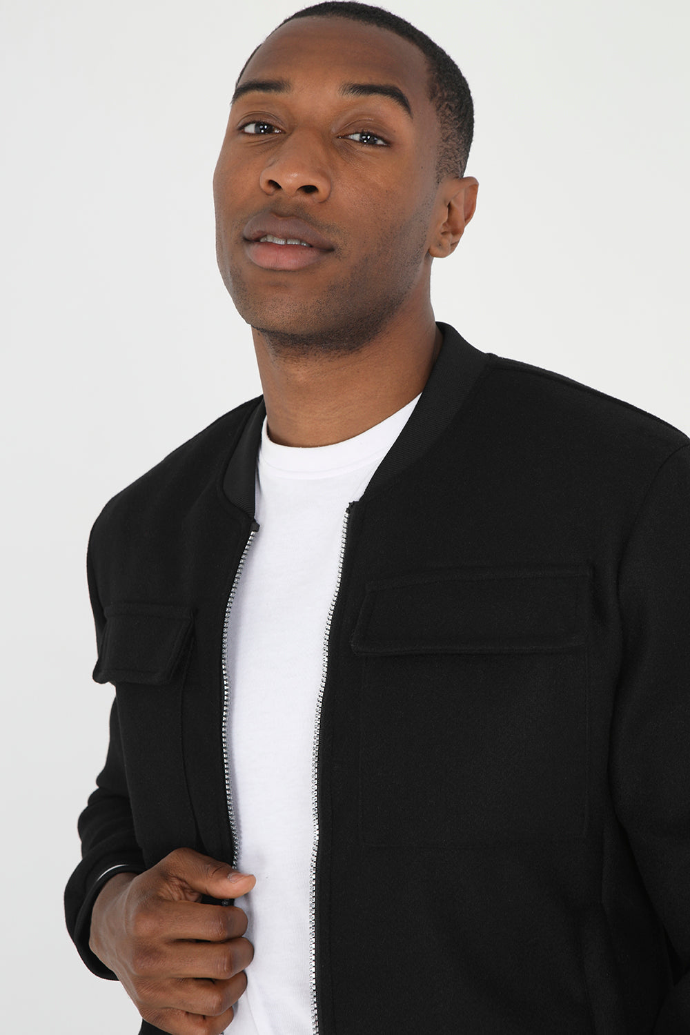 Brave Soul Black Faux Wool Bomber Jacket - Black Image 3
