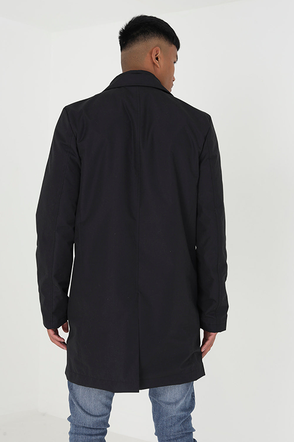 Brave Soul Black Single Breasted Mac With Mock Layer - Black Image 2