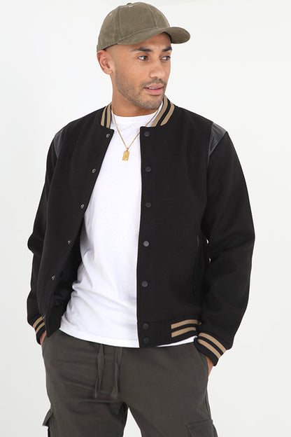 Brave Soul Black Faux Wool Varsity Jacket - Black Image 1