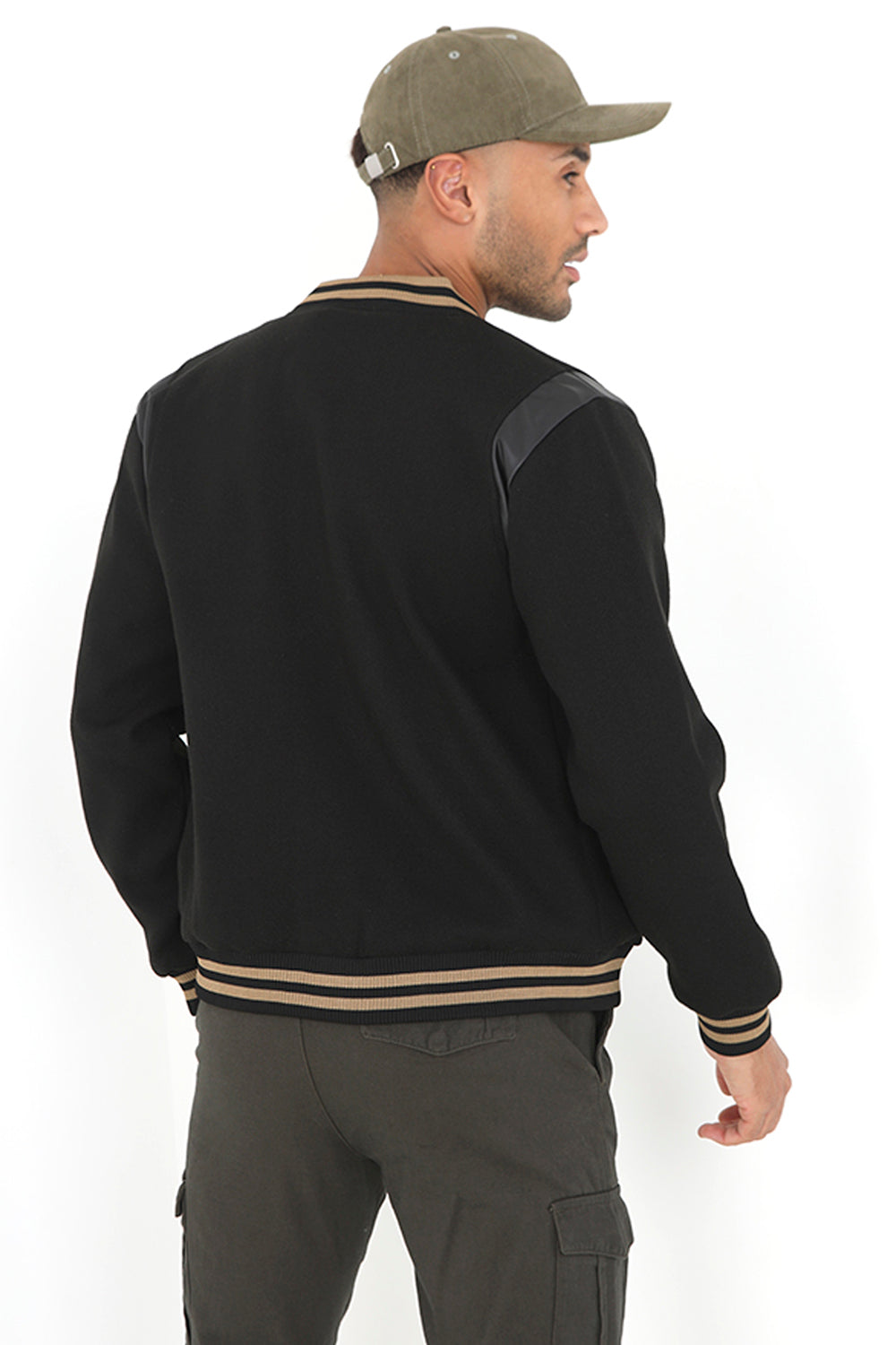Brave Soul Black Faux Wool Varsity Jacket - Black Image 2