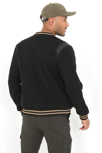 Brave Soul Black Faux Wool Varsity Jacket - Black Image 2
