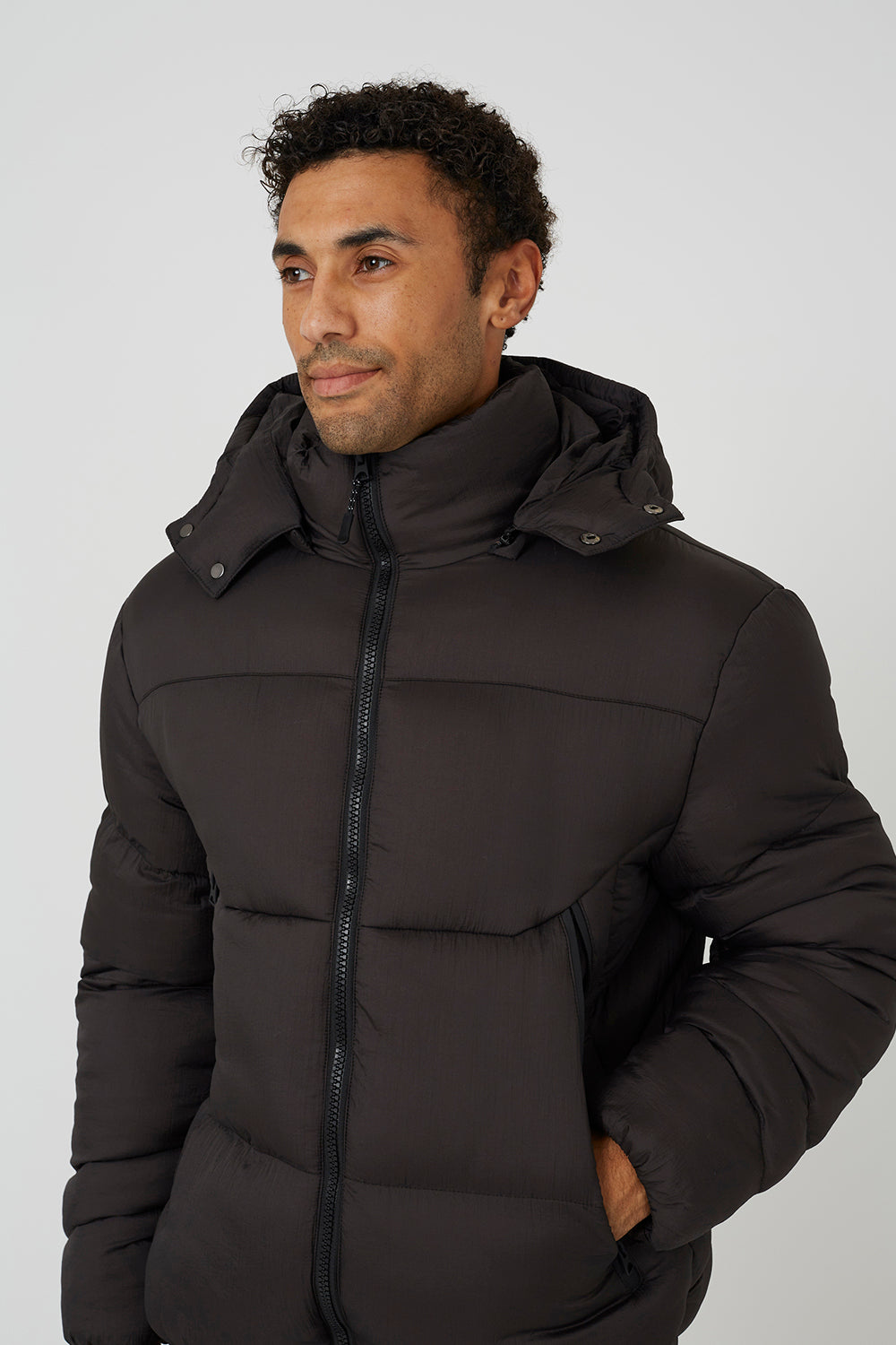 Brave Soul Brown Quilted Jacket With Detachable Hood - Brown Image 4