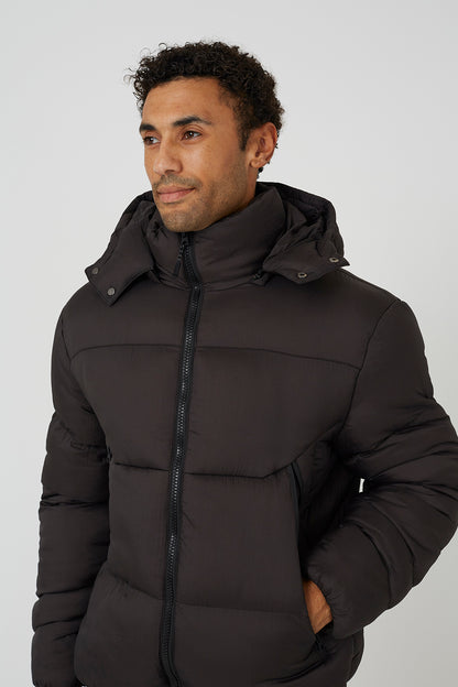 Brave Soul Brown Quilted Jacket With Detachable Hood - Brown Image 4