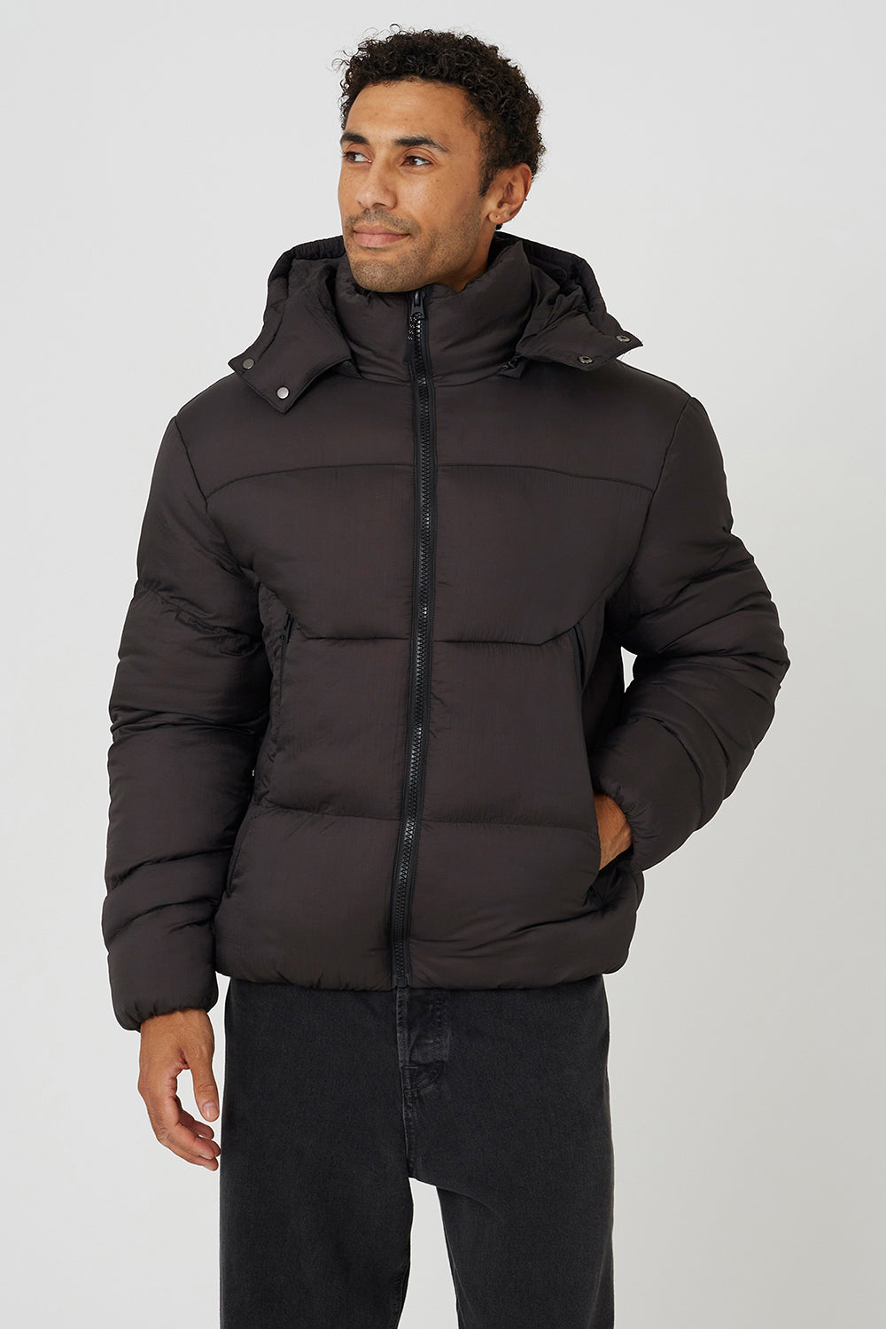 Brave Soul Brown Quilted Jacket With Detachable Hood - Brown Image 1