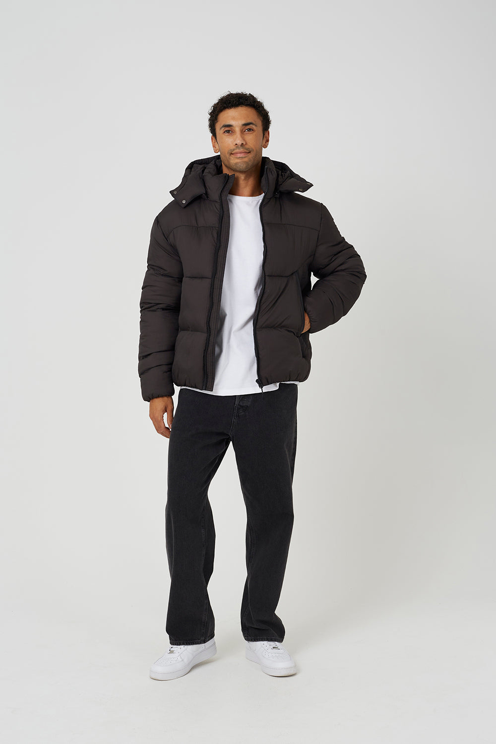 Brave Soul Brown Quilted Jacket With Detachable Hood - Brown Image 3