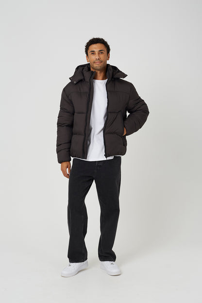 Brave Soul Brown Quilted Jacket With Detachable Hood - Brown Image 3