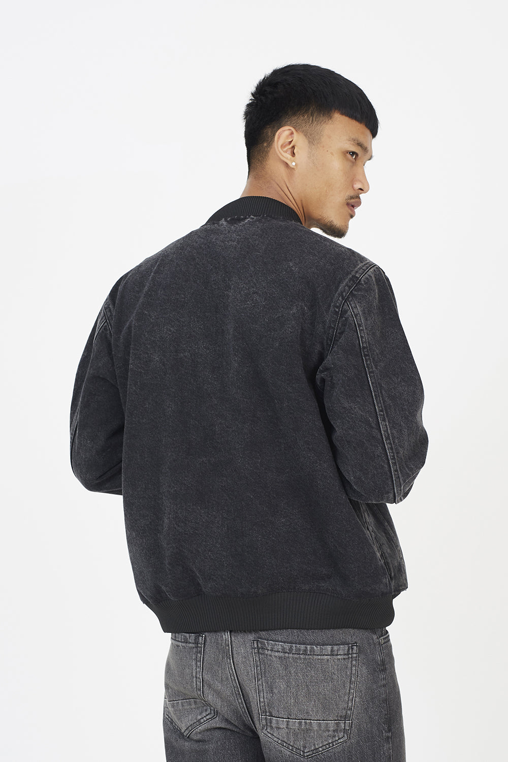 Brave Soul Black Washed Denim Bomber Jacket - Black Image 2