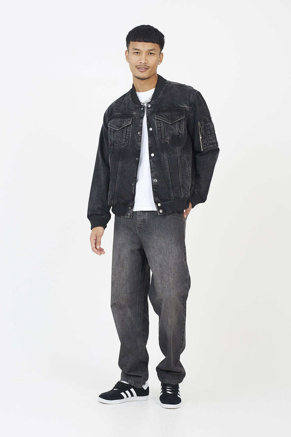 Brave Soul Black Washed Denim Bomber Jacket - Black Image 3