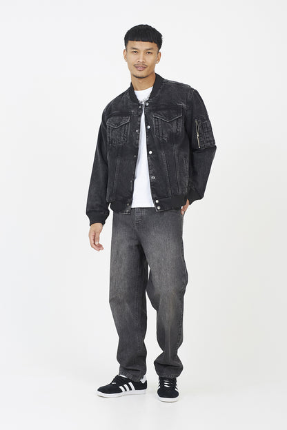 Brave Soul Black Washed Denim Bomber Jacket - Black Image 3