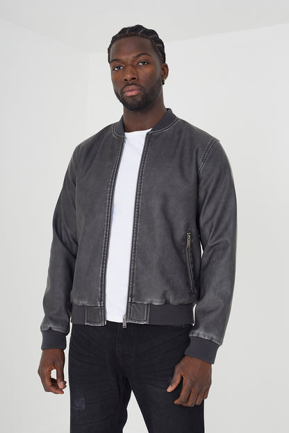 Brave Soul Black PU Bomber Jacket - Black Image 1