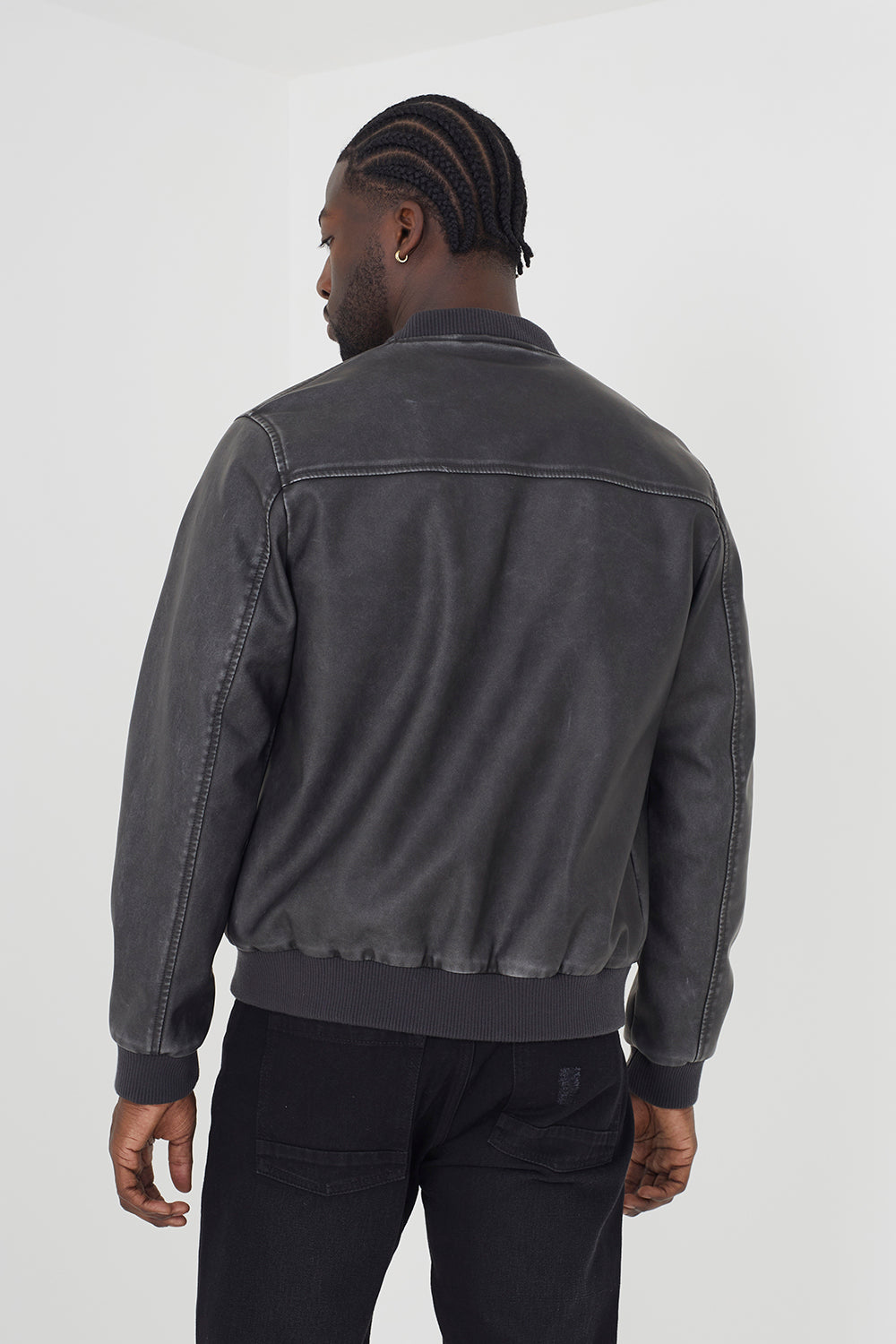 Brave Soul Black PU Bomber Jacket - Black Image 2