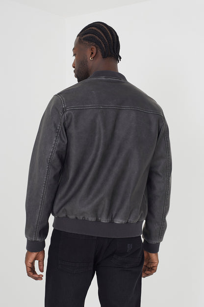 Brave Soul Black PU Bomber Jacket - Black Image 2