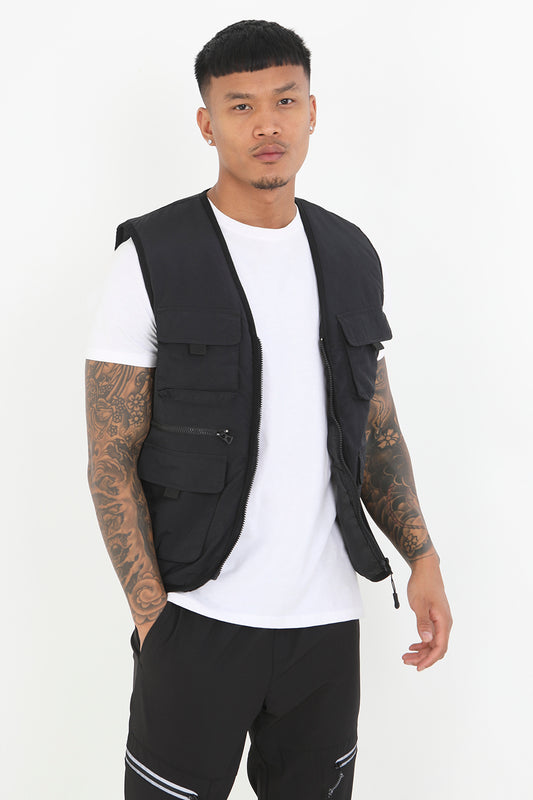 Brave Soul Black Utility Style Padded Vest - Black Image 1