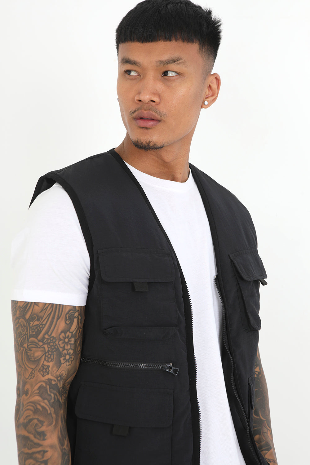 Brave Soul Black Utility Style Padded Vest - Black Image 3