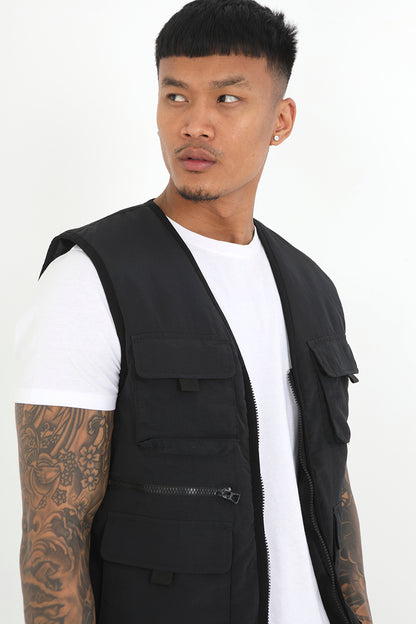 Brave Soul Black Utility Style Padded Vest - Black Image 3