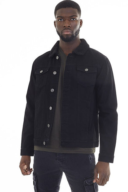 Brave Soul Black Borg Collar Denim Jacket - Black Image 1