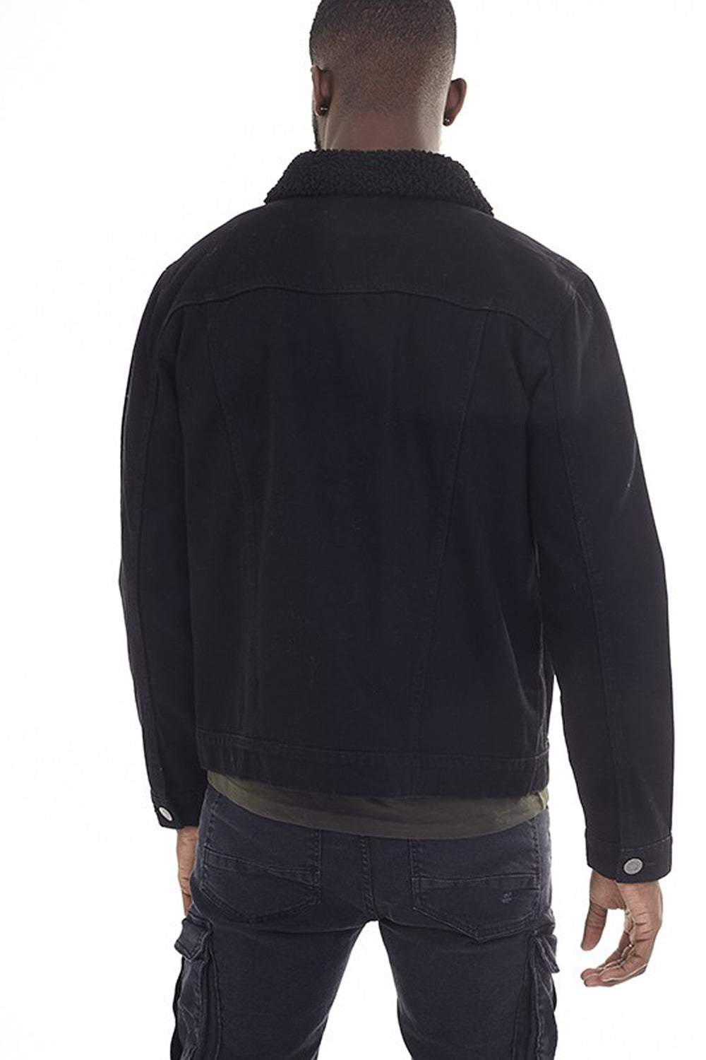 Brave Soul Black Borg Collar Denim Jacket - Black Image 2