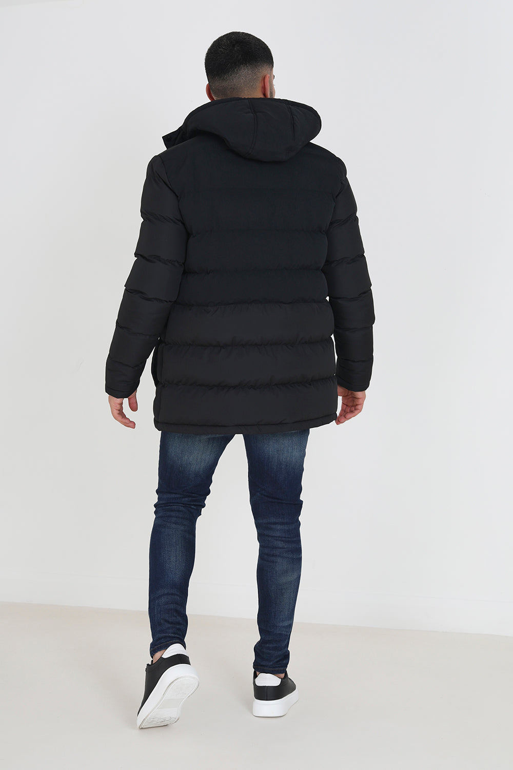 Brave Soul Black Mixed Fabric Hooded Puffer Parka Jacket - Black Image 3