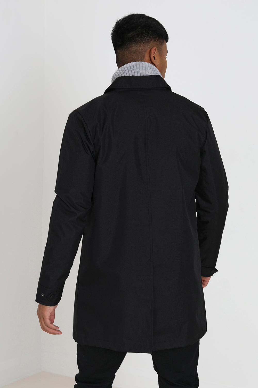 Brave Soul Black Oxford Long Length Zip Through Mac - Black Image 2