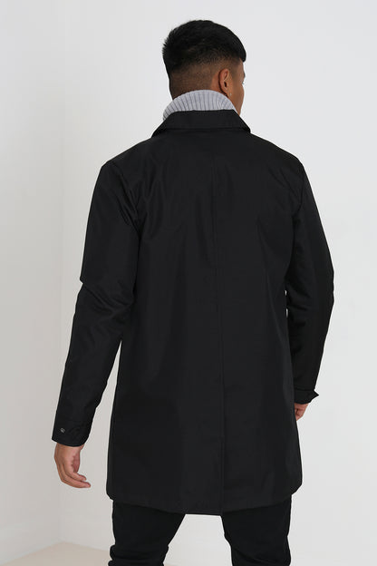Brave Soul Black Oxford Long Length Zip Through Mac - Black Image 2