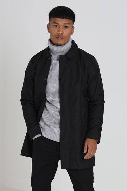 Brave Soul Black Oxford Long Length Zip Through Mac - Black Image 3