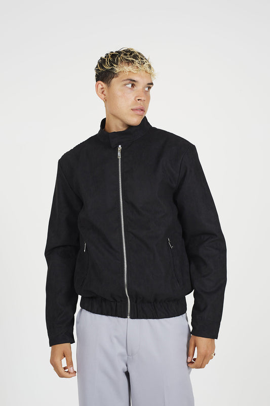 Brave Soul Black Faux Suede Bomber Jacket - Black Image 1