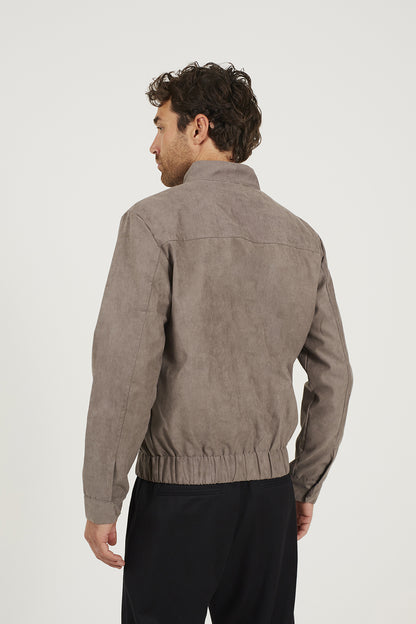 Brave Soul Taupe Faux Suede Bomber Jacket - Taupe Image 2