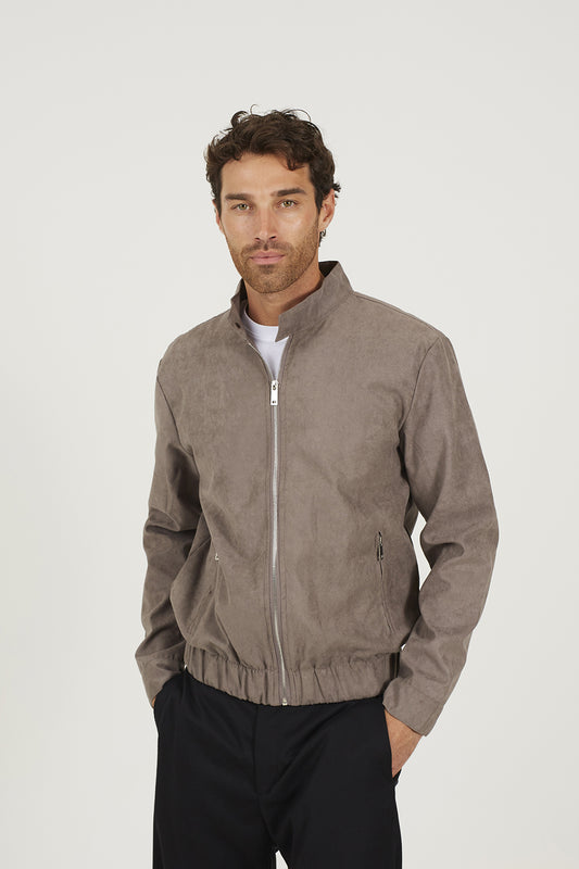Brave Soul Taupe Faux Suede Bomber Jacket - Taupe Image 1