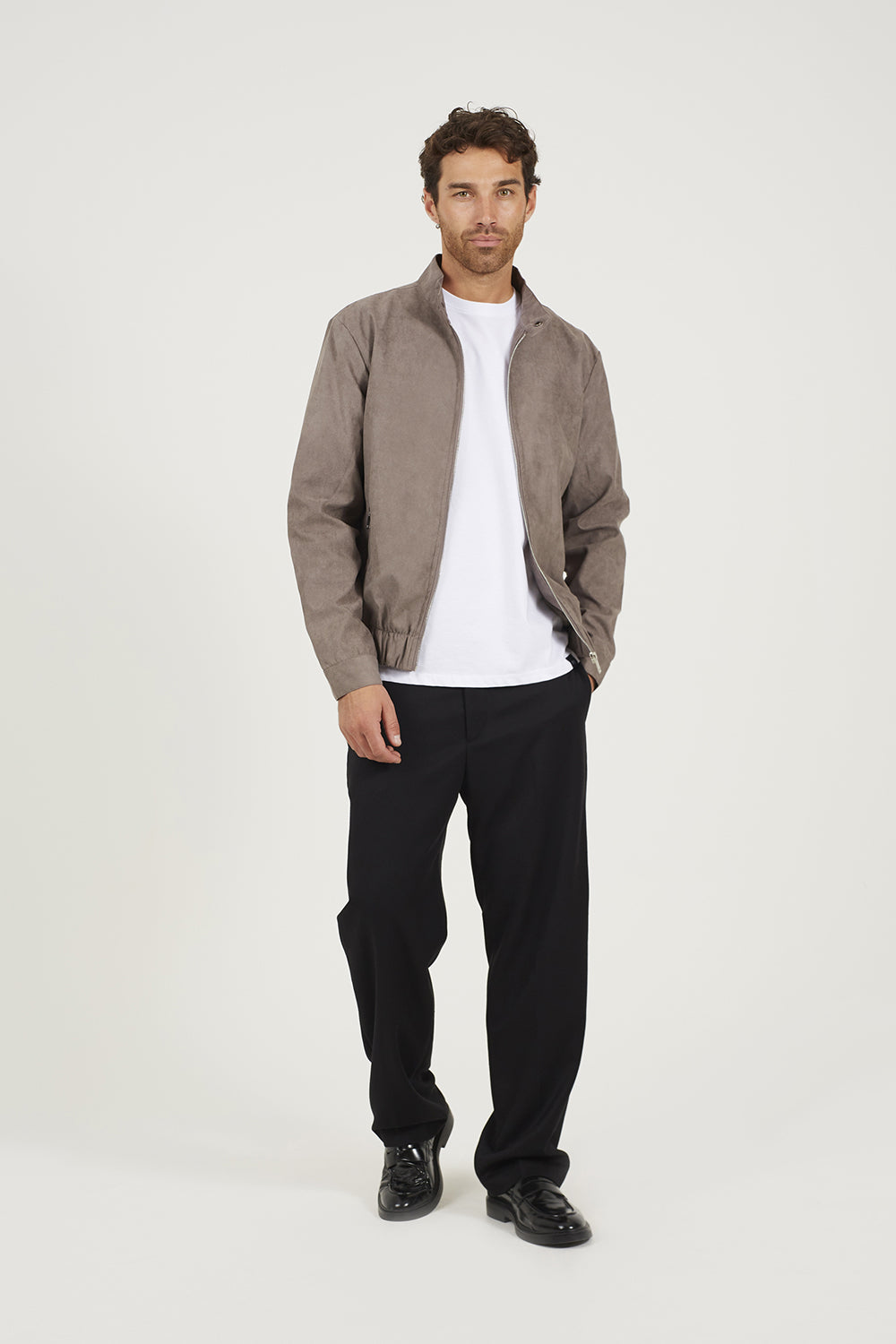 Brave Soul Taupe Faux Suede Bomber Jacket - Taupe Image 3