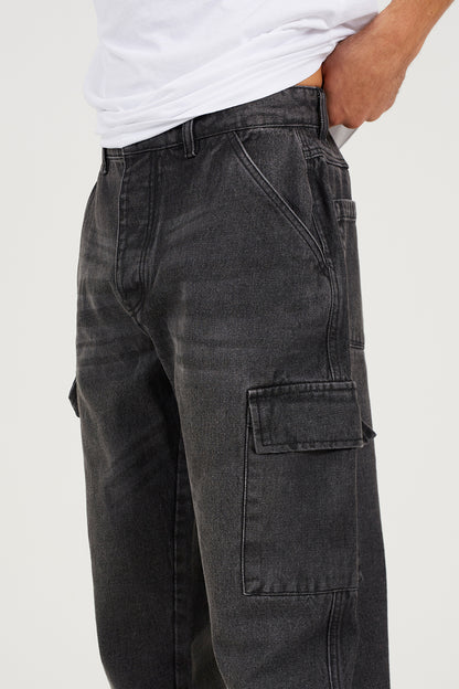 Brave Soul Charcoal Wide Leg Cargo Style Jeans - Charcoal Image 4