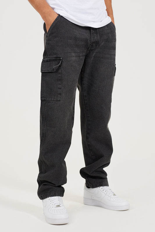 Brave Soul Charcoal Wide Leg Cargo Style Jeans - Charcoal Image 1