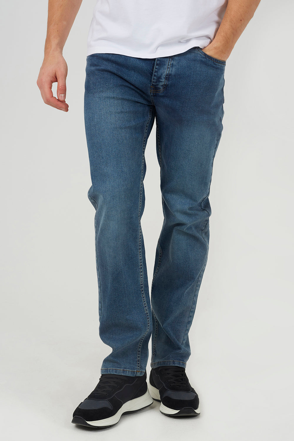 Brave Soul Mid Blue Straight Leg Jeans - Mid Blue Image 1