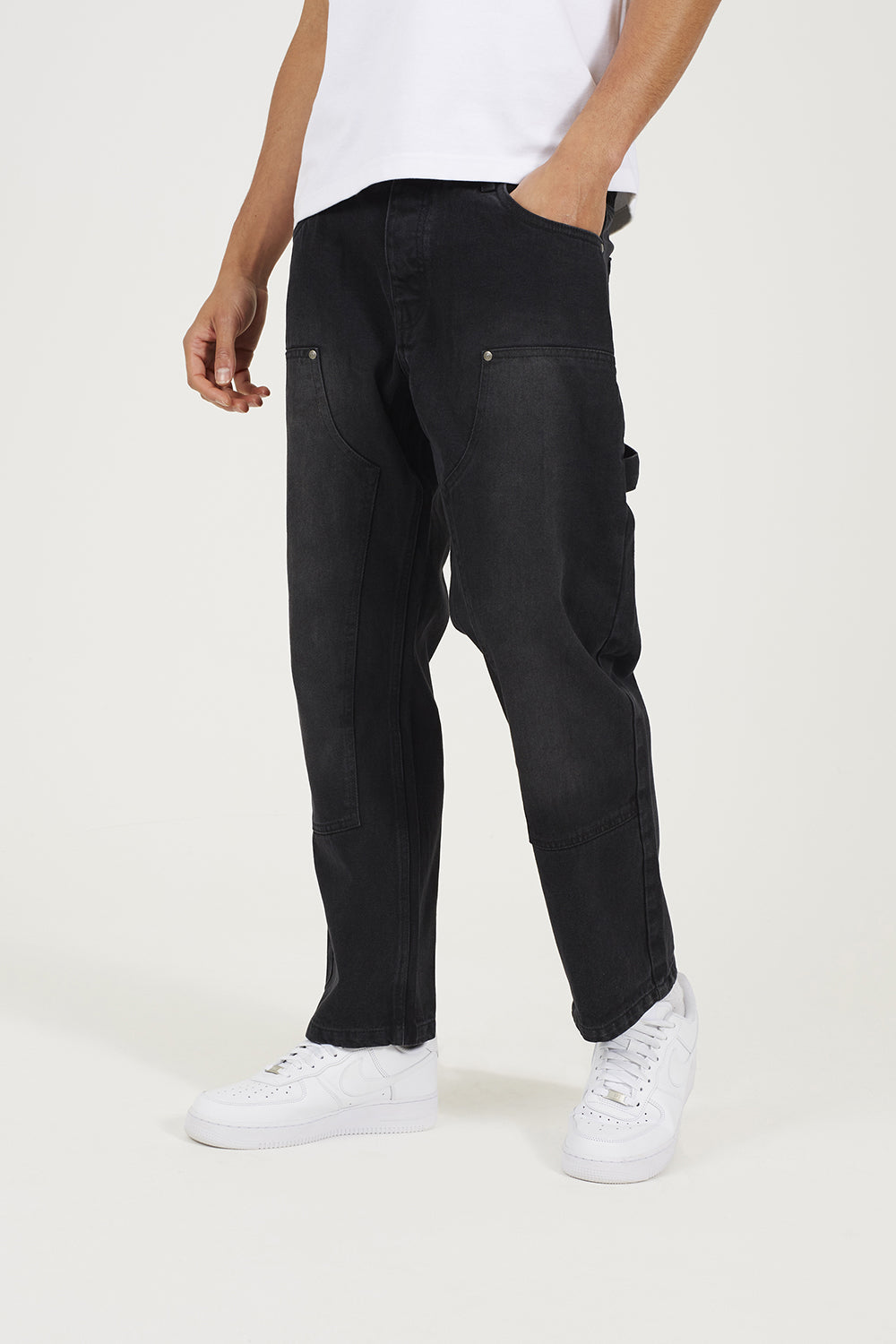 Brave Soul Charcoal Loose Fit Carpenter Style Denim Jeans - Charcoal Image 1
