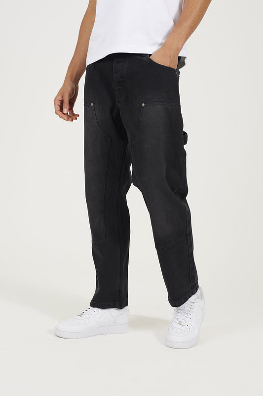 Brave Soul Charcoal Loose Fit Carpenter Style Denim Jeans - Charcoal Image 1