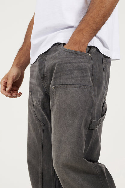 Brave Soul Grey Loose Fit Carpenter Style Denim Jeans - Grey Image 4