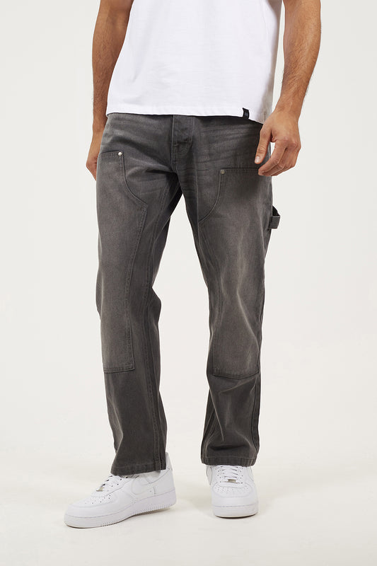 Brave Soul Grey Loose Fit Carpenter Style Denim Jeans - Grey Image 1