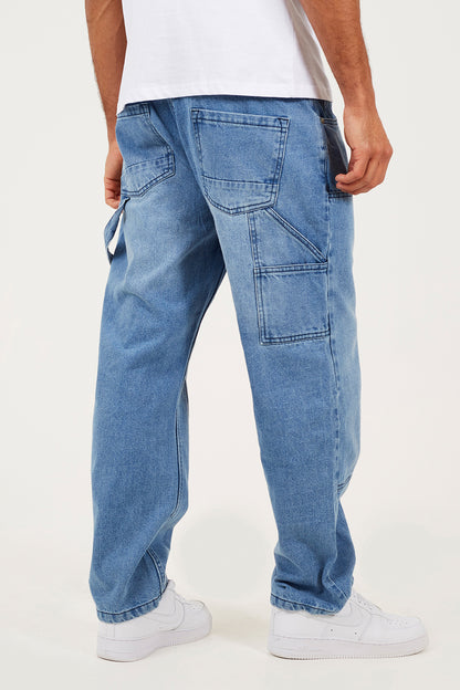 Brave Soul Light Blue Loose Fit Carpenter Style Denim Jeans - Light Blue Image 2
