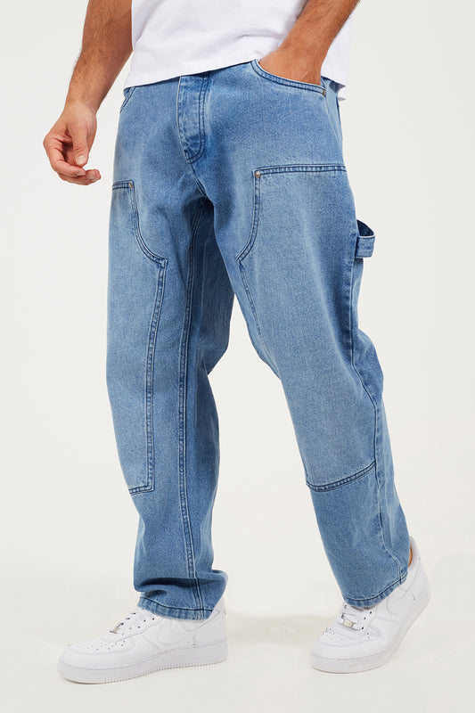 Brave Soul Light Blue Loose Fit Carpenter Style Denim Jeans - Light Blue Image 1