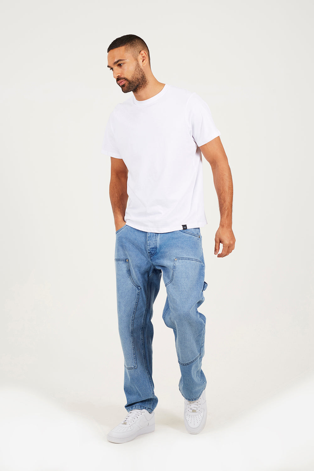 Brave Soul Light Blue Loose Fit Carpenter Style Denim Jeans - Light Blue Image 3