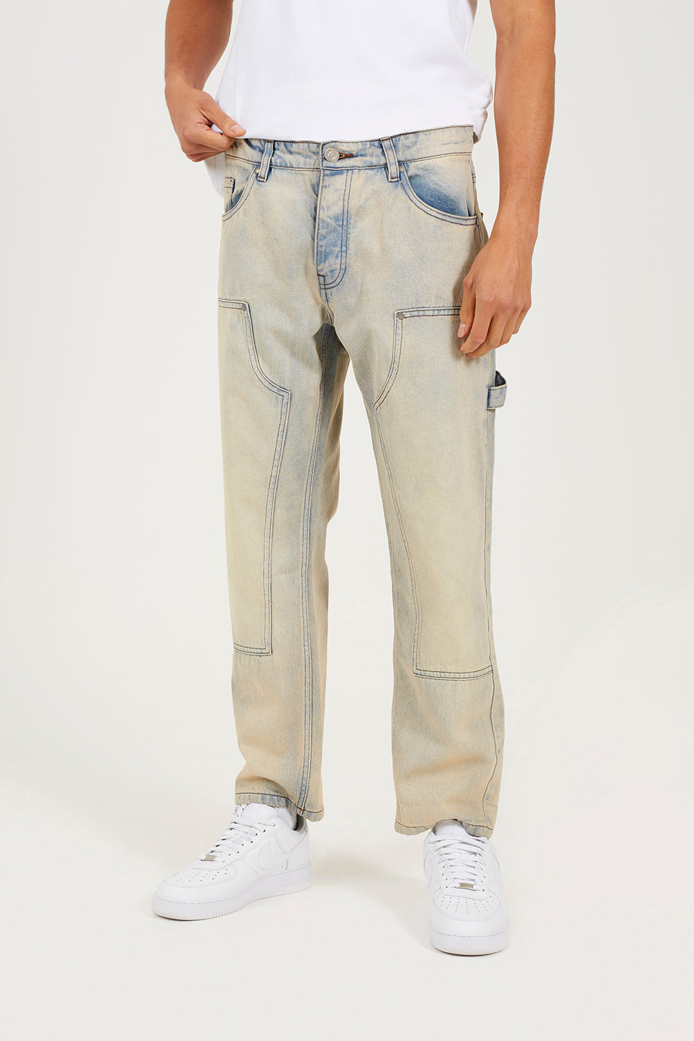 Brave Soul Light Sand Loose Fit Carpenter Style Denim Jeans - Light Sand Image 1