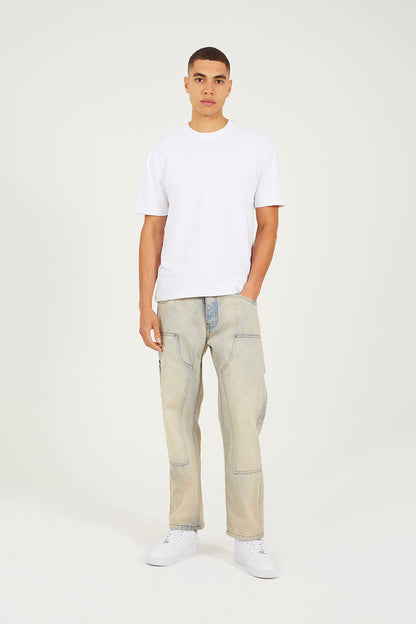 Brave Soul Light Sand Loose Fit Carpenter Style Denim Jeans - Light Sand Image 3
