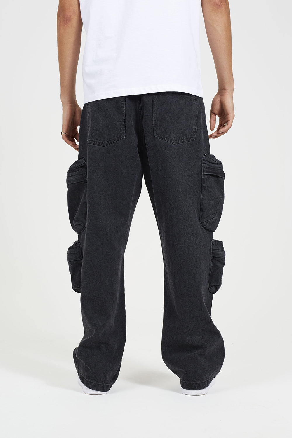 Brave Soul Black Cargo Style Wide Leg Denim Jeans - Black Image 2